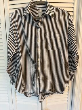 Anthropologie Maeve Classic Striped Button-Up Shirt - Faded Black & White